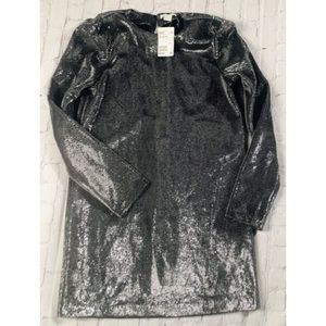 NWT H&M long sleeve metallic silver mini dress